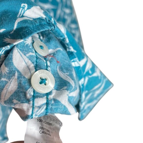 J Crew Shirt Mens L Blue Button Down Slim Fit Hawaiian Casual Birds Beach Preppy - Picture 10 of 11